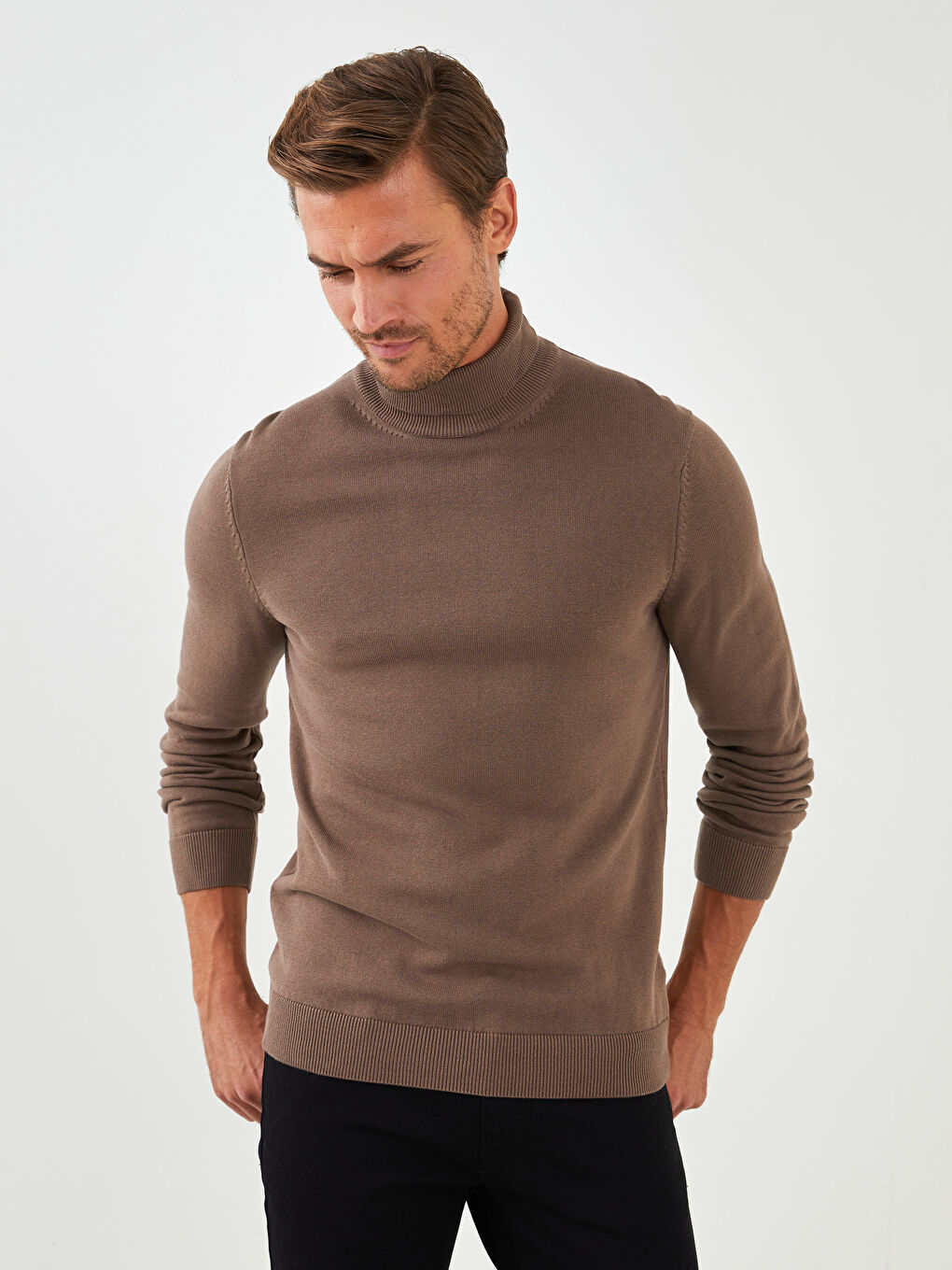 Turtleneck Long Sleeve Thin Men's Tricot Sweater-1