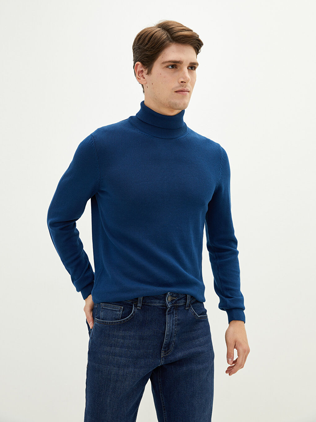 سترة تريكو كم طويل رفيع ياقة هاي نيك للرجال-1