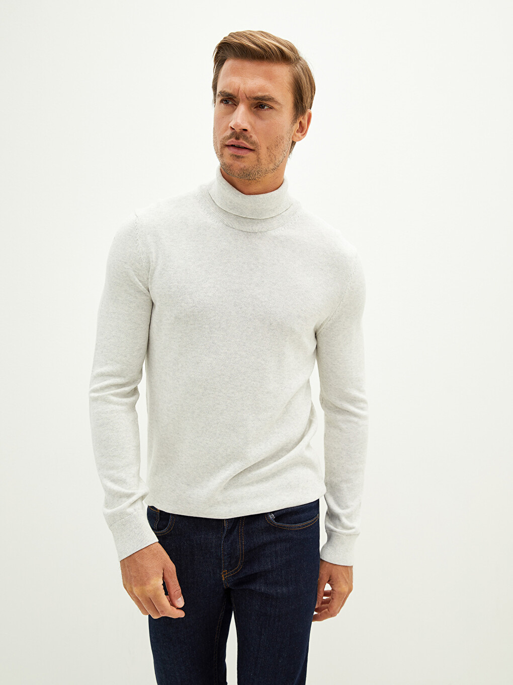 Turtleneck Long Sleeve Thin Men's Tricot Sweater-1