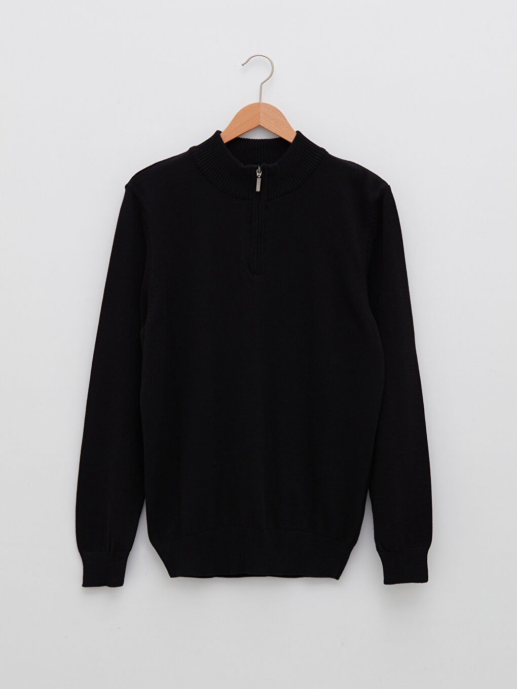 Siyah Fermuarlı Dik Yaka Uzun Kollu Erkek Triko Kazak-5