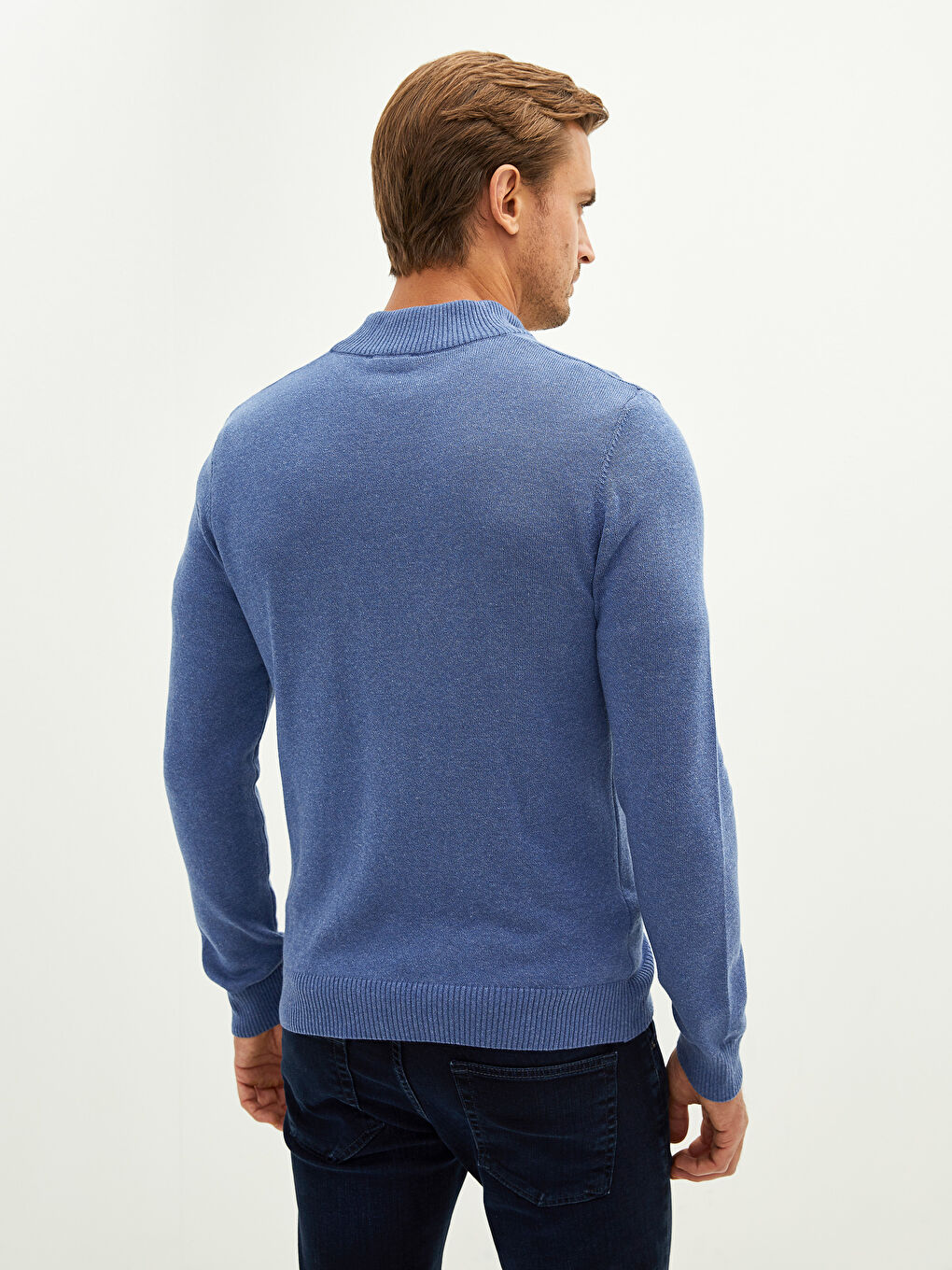 Zippered Turtle Neck Long Sleeve Men's Tricot Sweater-6