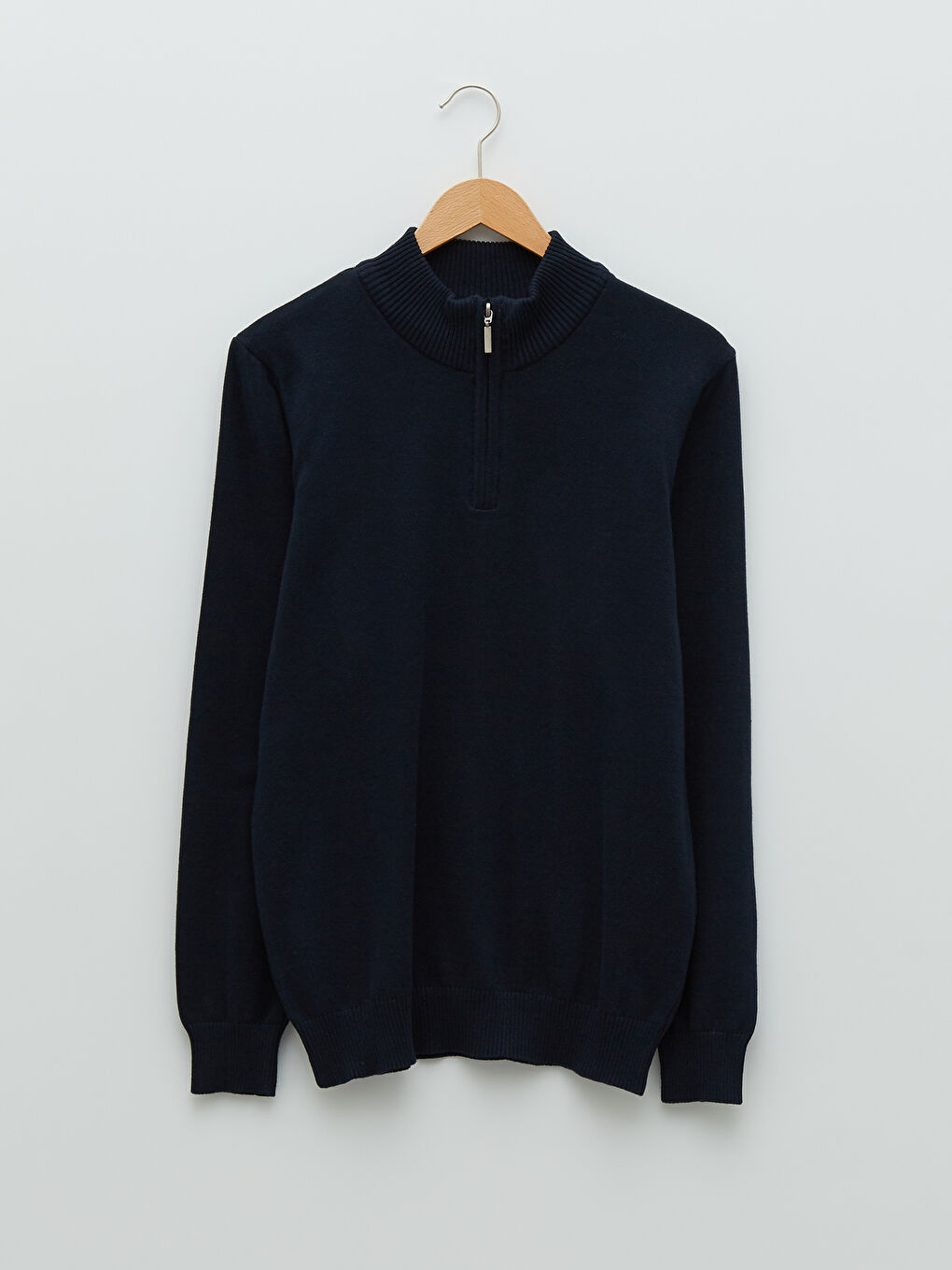 Lacivert Fermuarlı Dik Yaka Uzun Kollu Erkek Triko Kazak-5