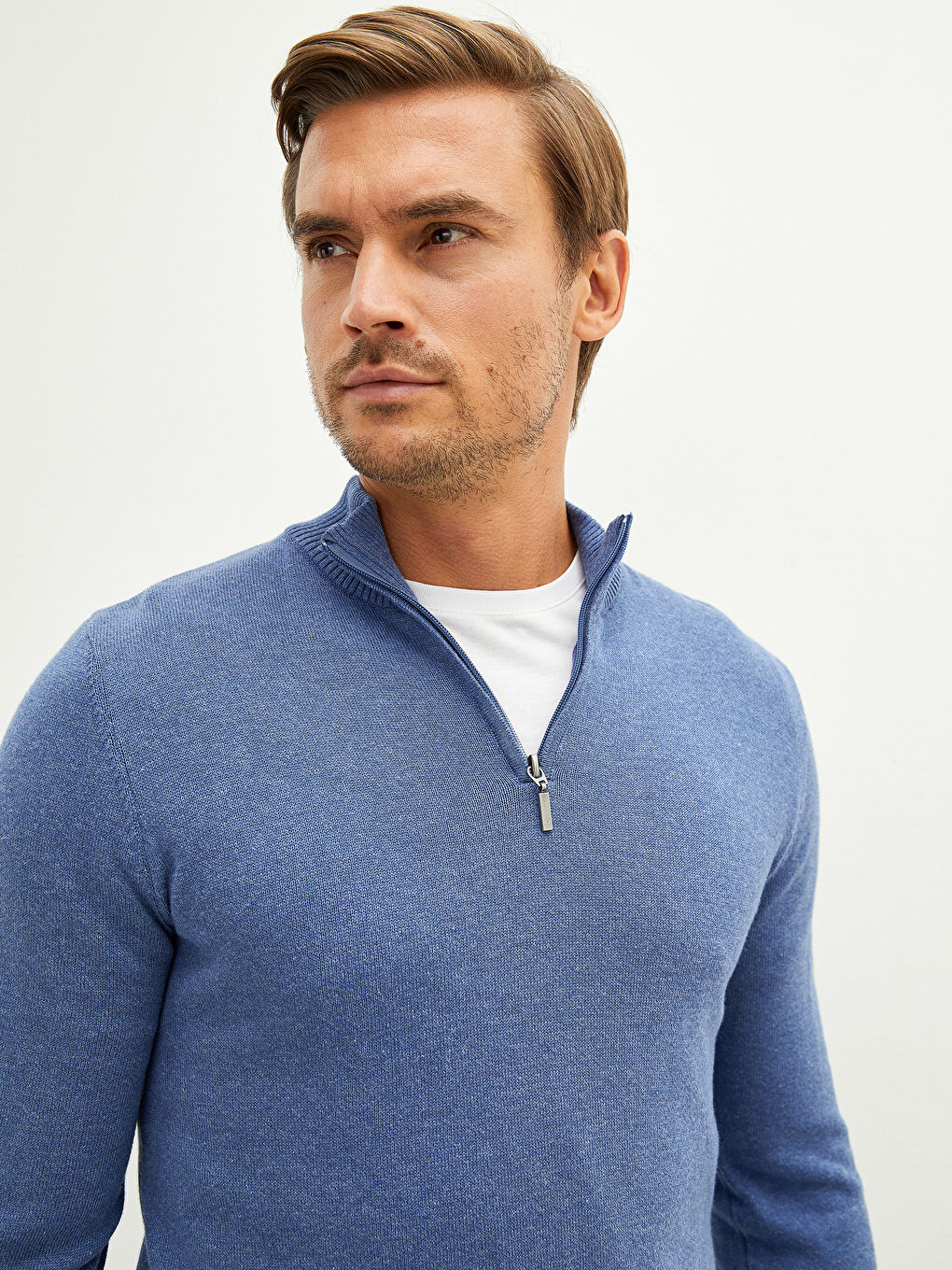 Zippered Turtle Neck Long Sleeve Men's Tricot Sweater-1