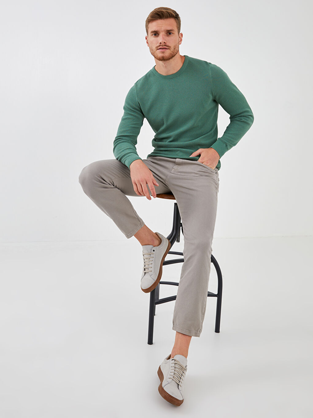 LCWAIKIKI Basic Crew Neck Long Sleeve Thin Men's Tricot Sweater -W11445Z8-DTF