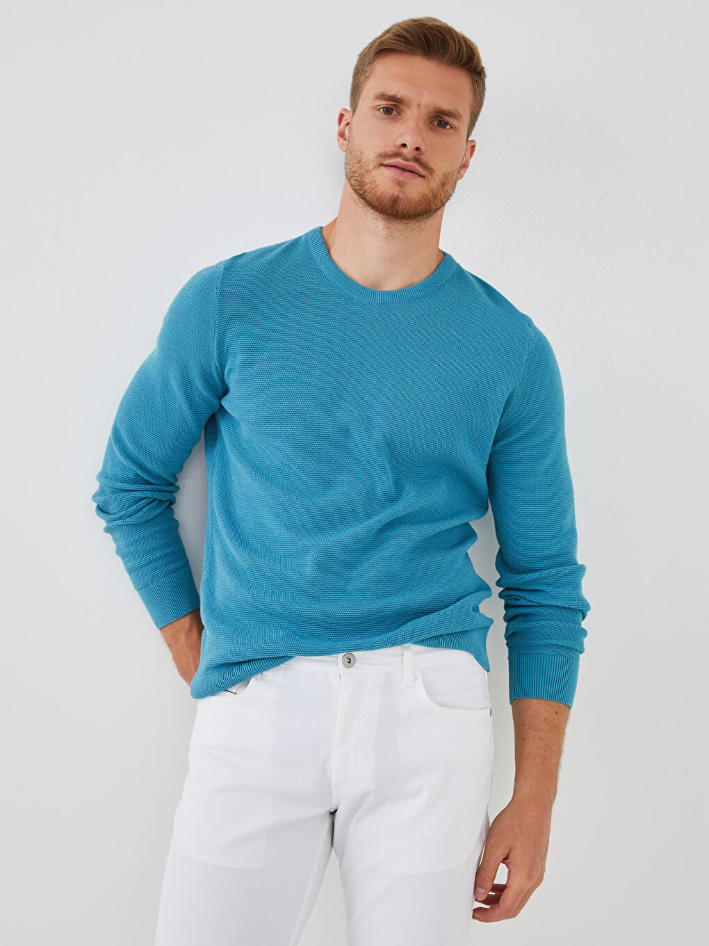 LCWAIKIKI Basic Crew Neck Long Sleeve Thin Men's Tricot Sweater -W11445Z8-DNT
