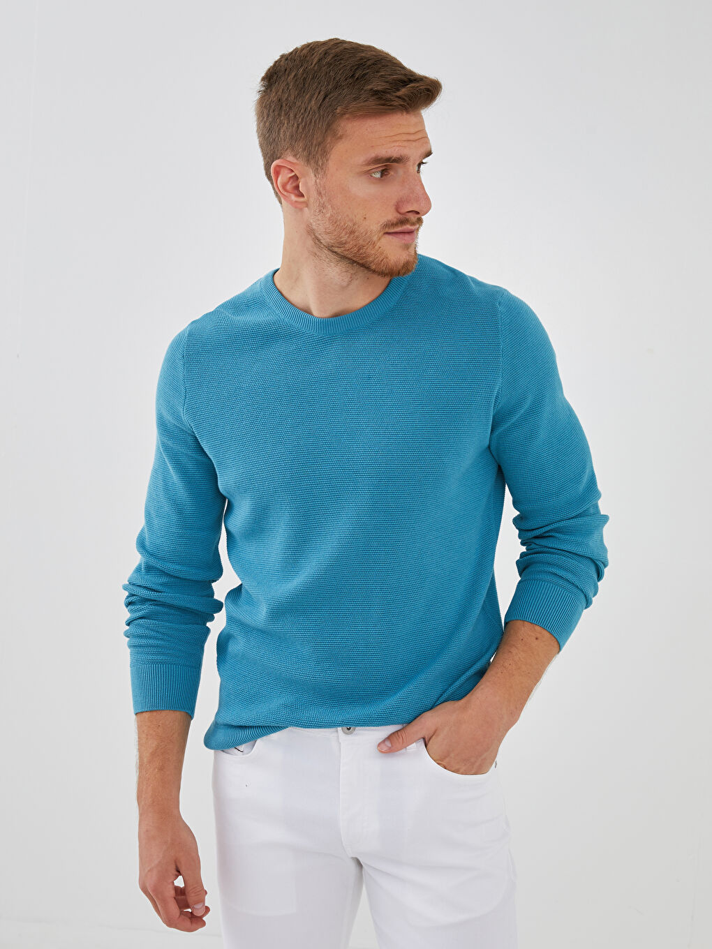 LCWAIKIKI Basic Crew Neck Long Sleeve Thin Men's Tricot Sweater -W11445Z8-DNT