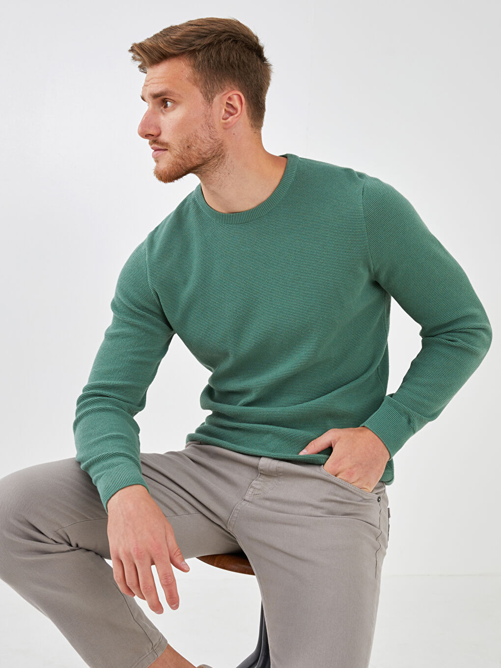 LCWAIKIKI Basic Crew Neck Long Sleeve Thin Men's Tricot Sweater -W11445Z8-DTF