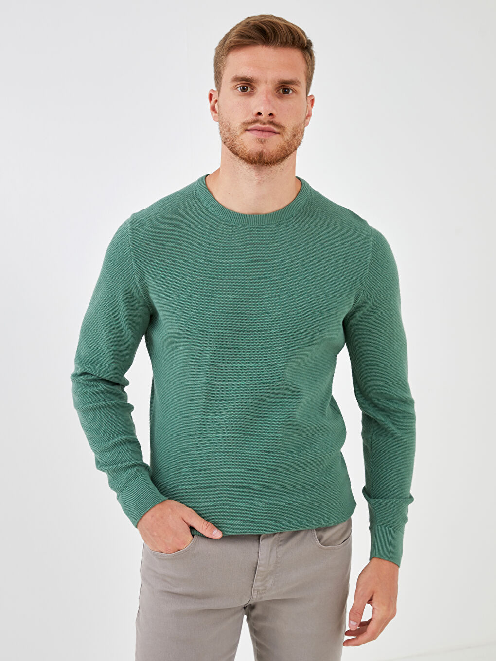 LCWAIKIKI Basic Crew Neck Long Sleeve Thin Men's Tricot Sweater -W11445Z8-DTF