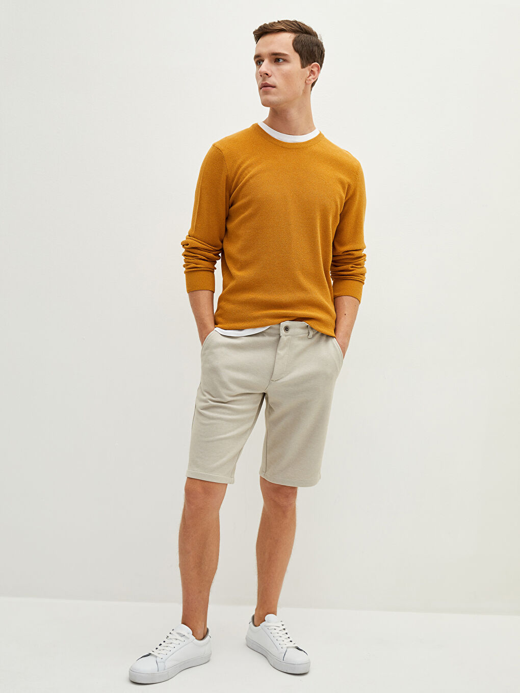 Crew Neck Long Sleeve Thin Men's Tricot Sweater-4