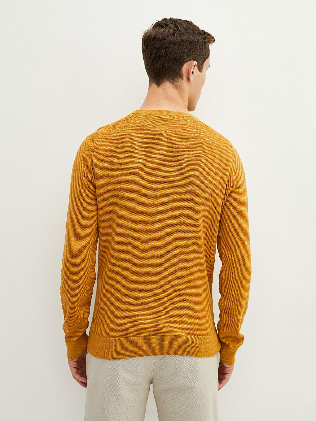Crew Neck Long Sleeve Thin Men's Tricot Sweater-5