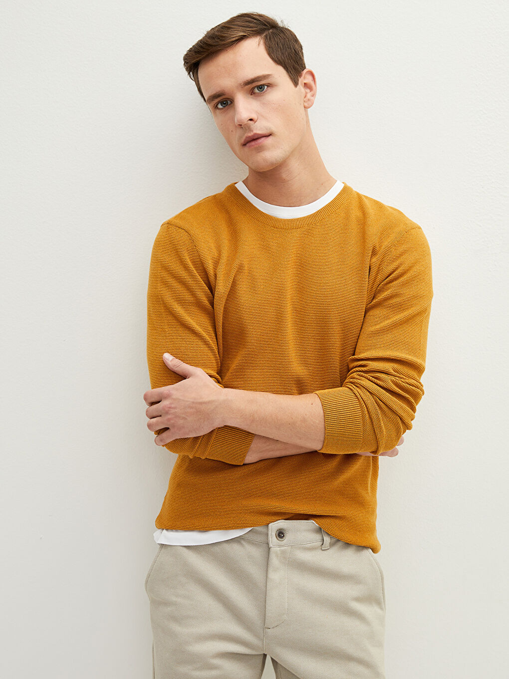 Crew Neck Long Sleeve Thin Men's Tricot Sweater-1