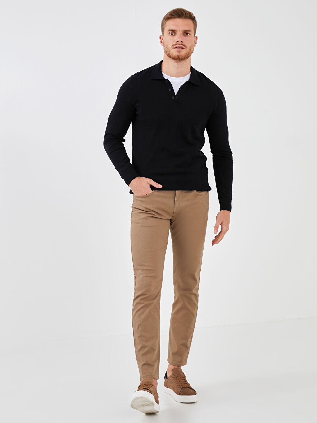 LCWAIKIKI Classic Polo Neck Long Sleeve Thin Men's Tricot Sweater -W11446Z8-CVL