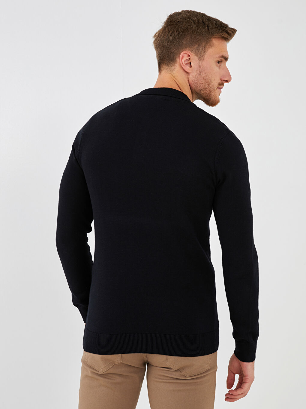 LCWAIKIKI Classic Polo Neck Long Sleeve Thin Men's Tricot Sweater -W11446Z8-CVL