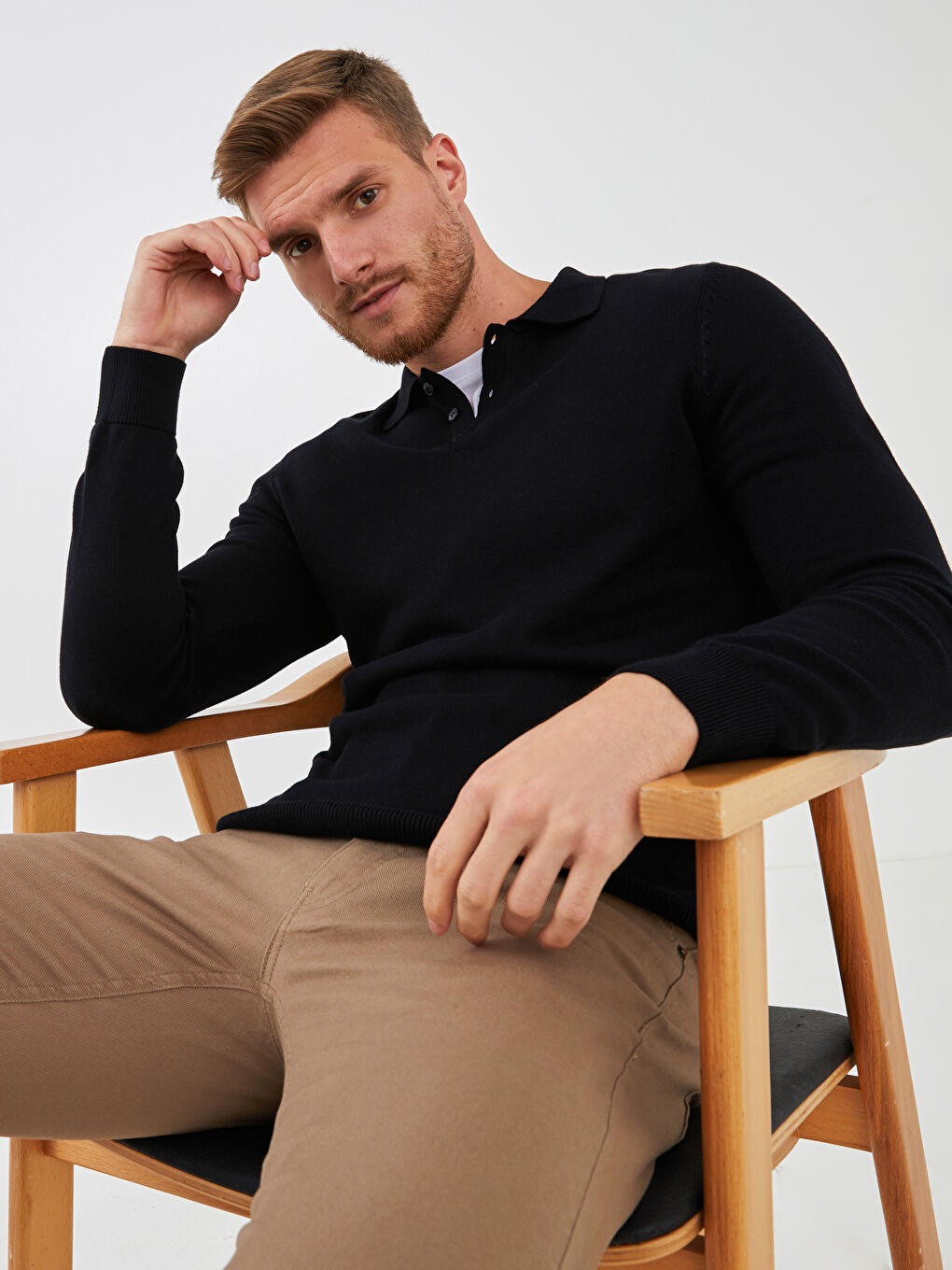 LCWAIKIKI Classic Polo Neck Long Sleeve Thin Men's Tricot Sweater -W11446Z8-CVL
