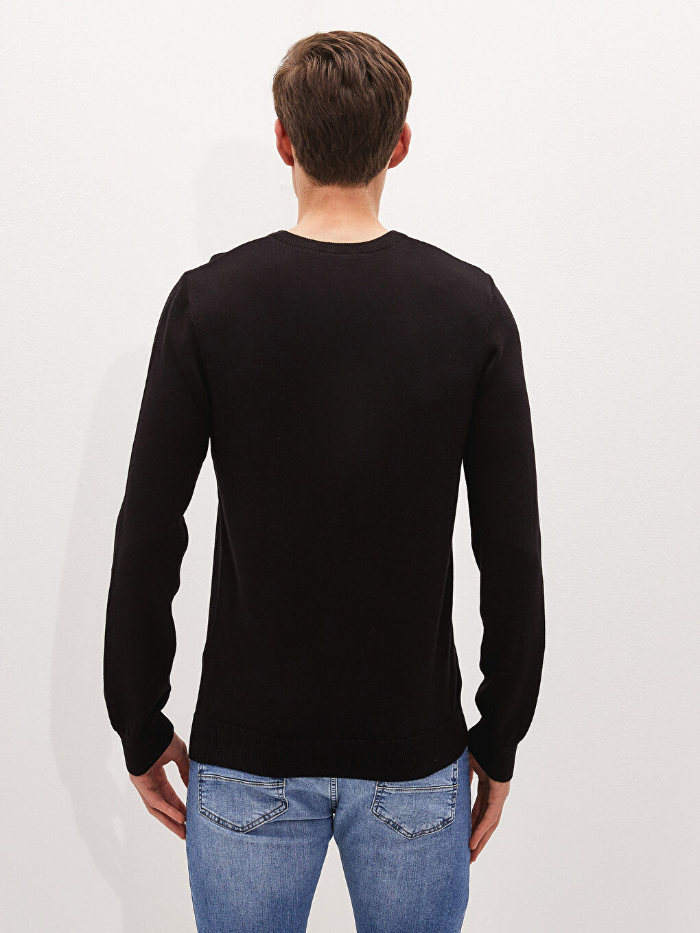 V Neck Long Sleeve Basic Thin Men's Tricot Sweater-3