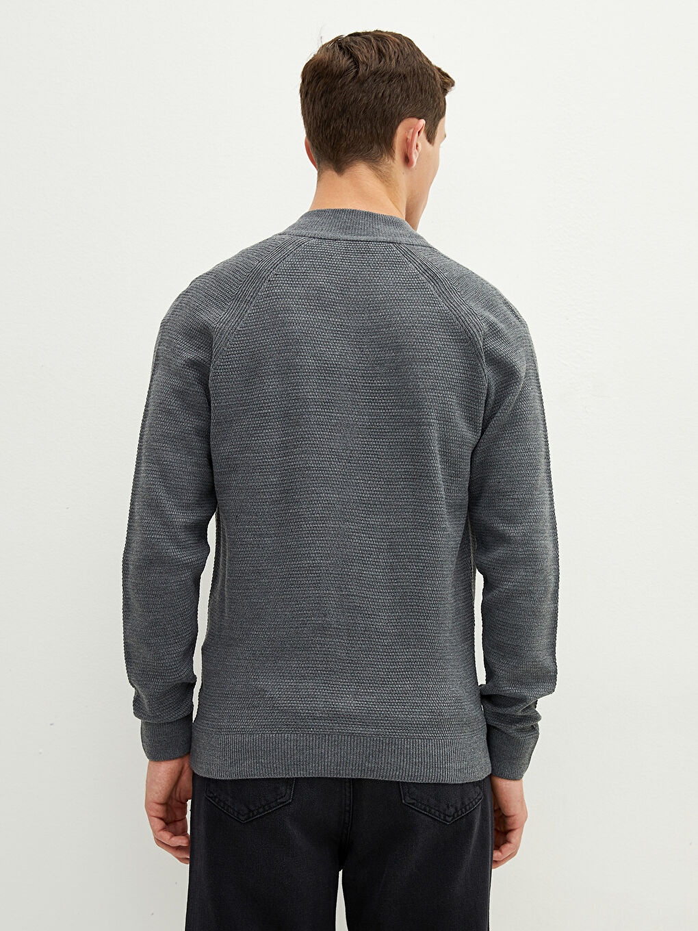 Standard Fit Turtle Neck Long Sleeve Men's Tricot Cardigan-3