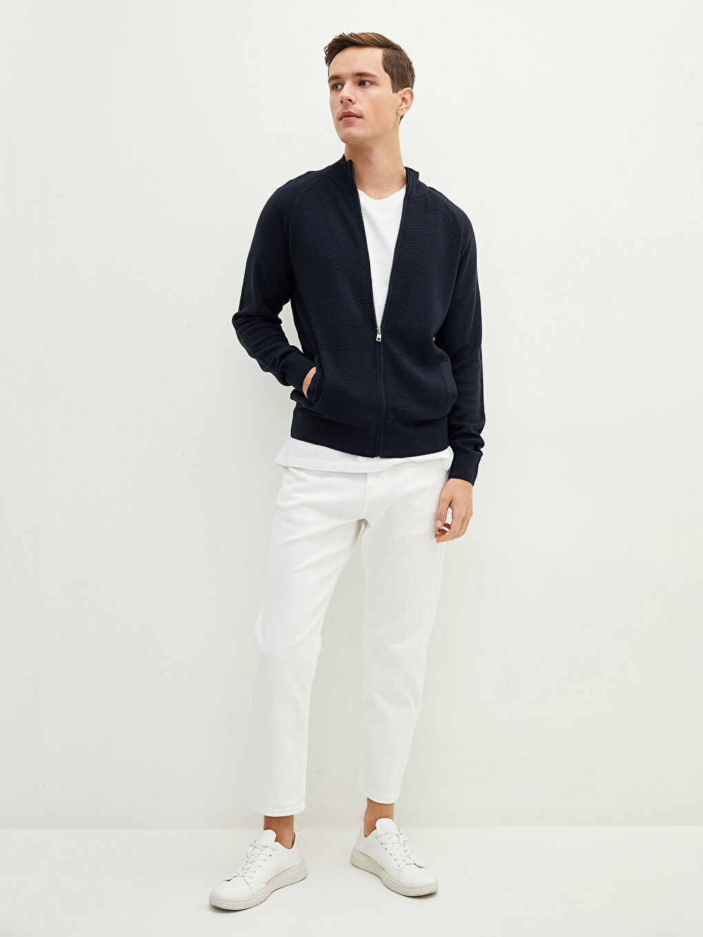 LCWAIKIKI Basic Standard Fit Turtle Neck Long Sleeve Men's Tricot Cardigan -W11448Z8-RFH