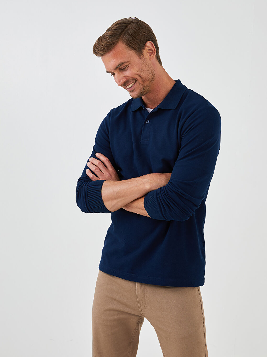 LCWAIKIKI Basic Polo Neck Long Sleeve Pique Men's T-Shirt -W11449Z8-DWP