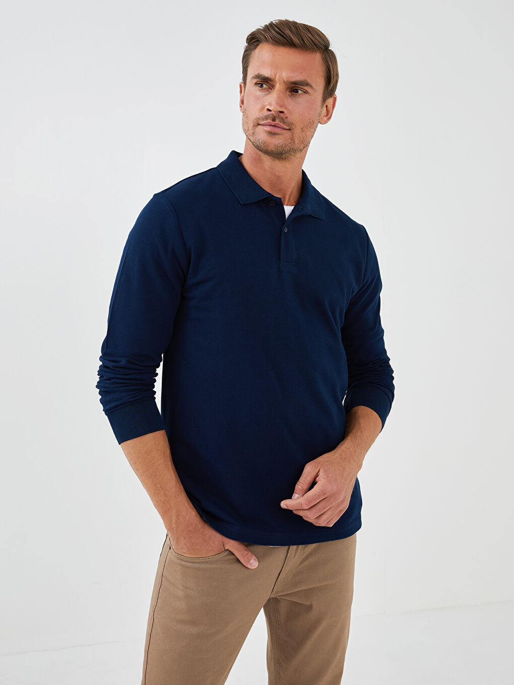 LCWAIKIKI Basic Polo Neck Long Sleeve Pique Men's T-Shirt -W11449Z8-DWP