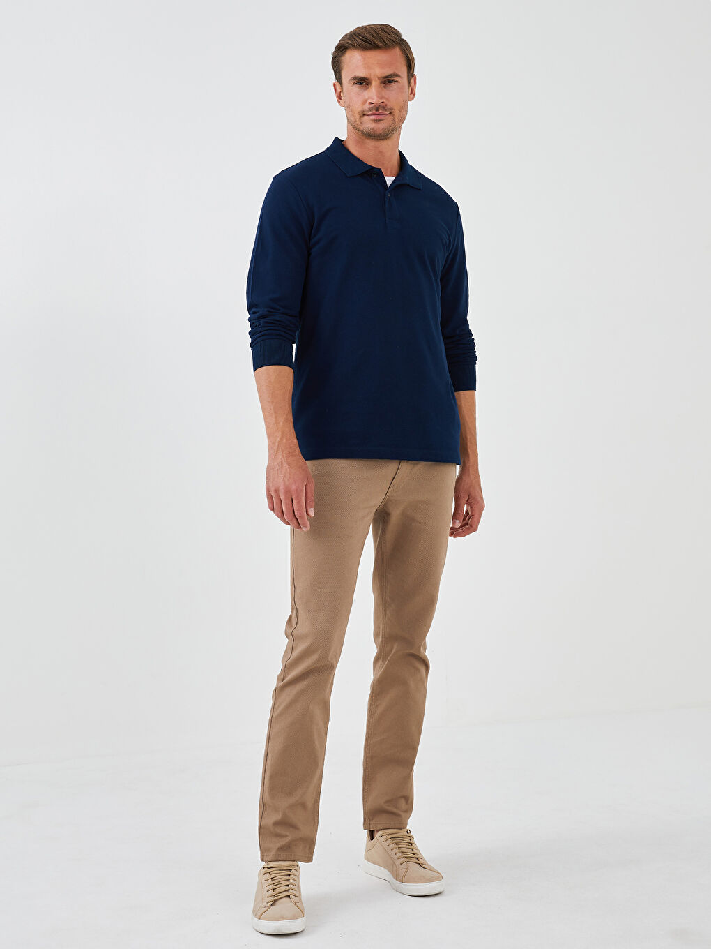LCWAIKIKI Basic Polo Neck Long Sleeve Pique Men's T-Shirt -W11449Z8-DWP