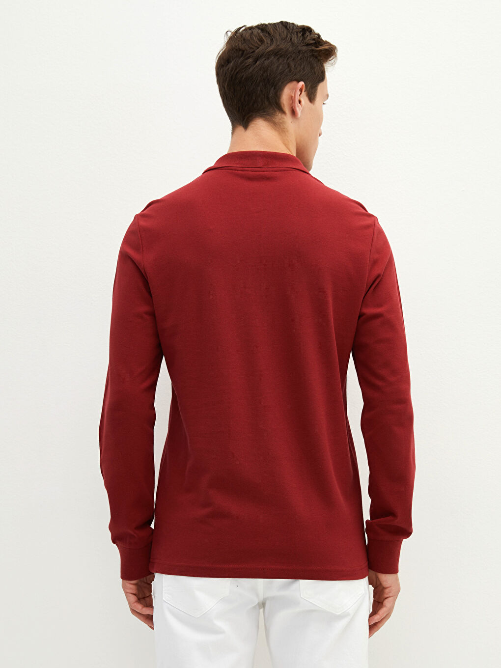 LCWAIKIKI Basic Bordo Polo Yaka Uzun Kollu Pike Erkek Tişört - 4