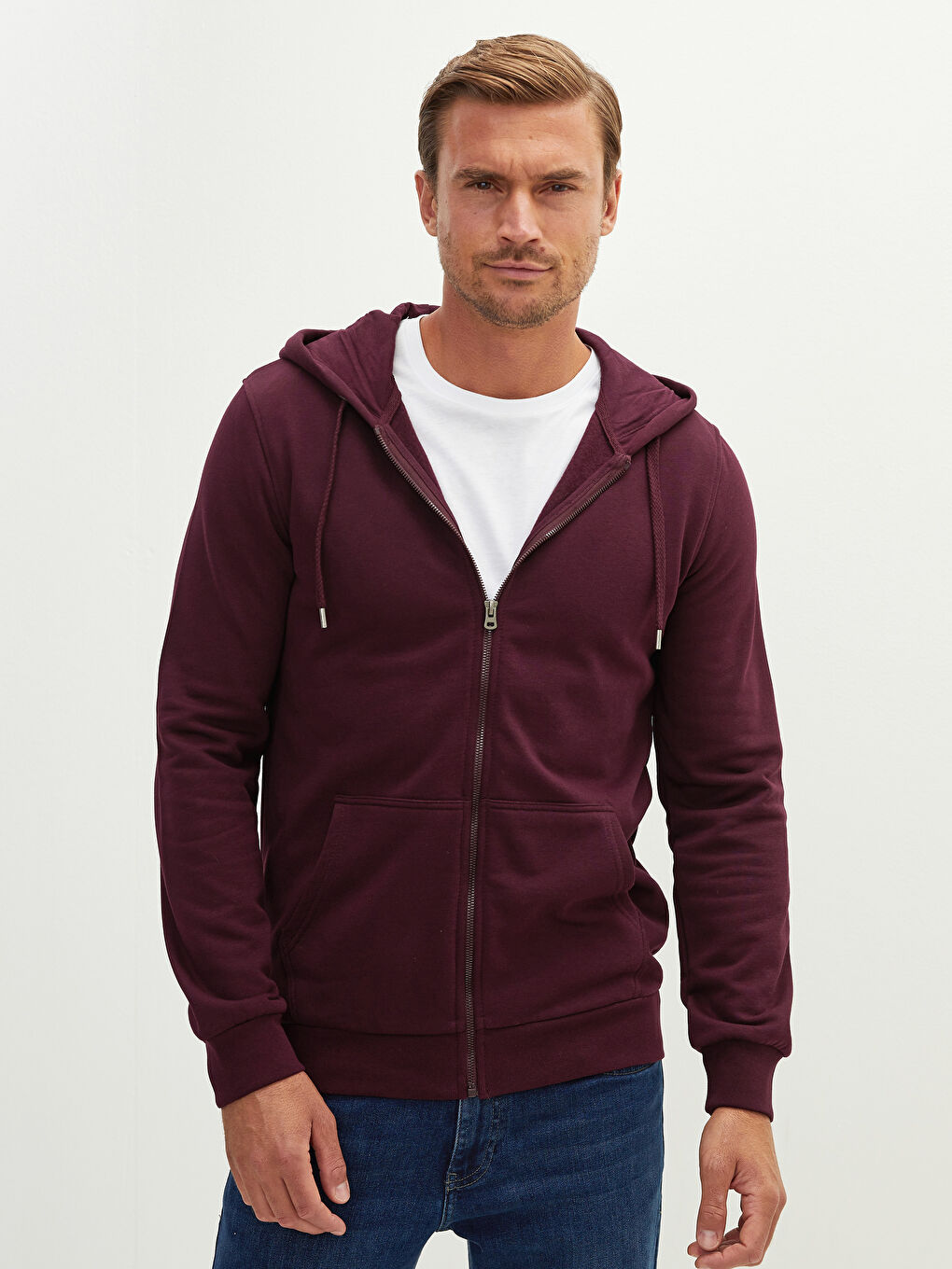 LCWAIKIKI Basic Bordo Uzun Kollu Kalın Erkek Kalın Hoodie - 2