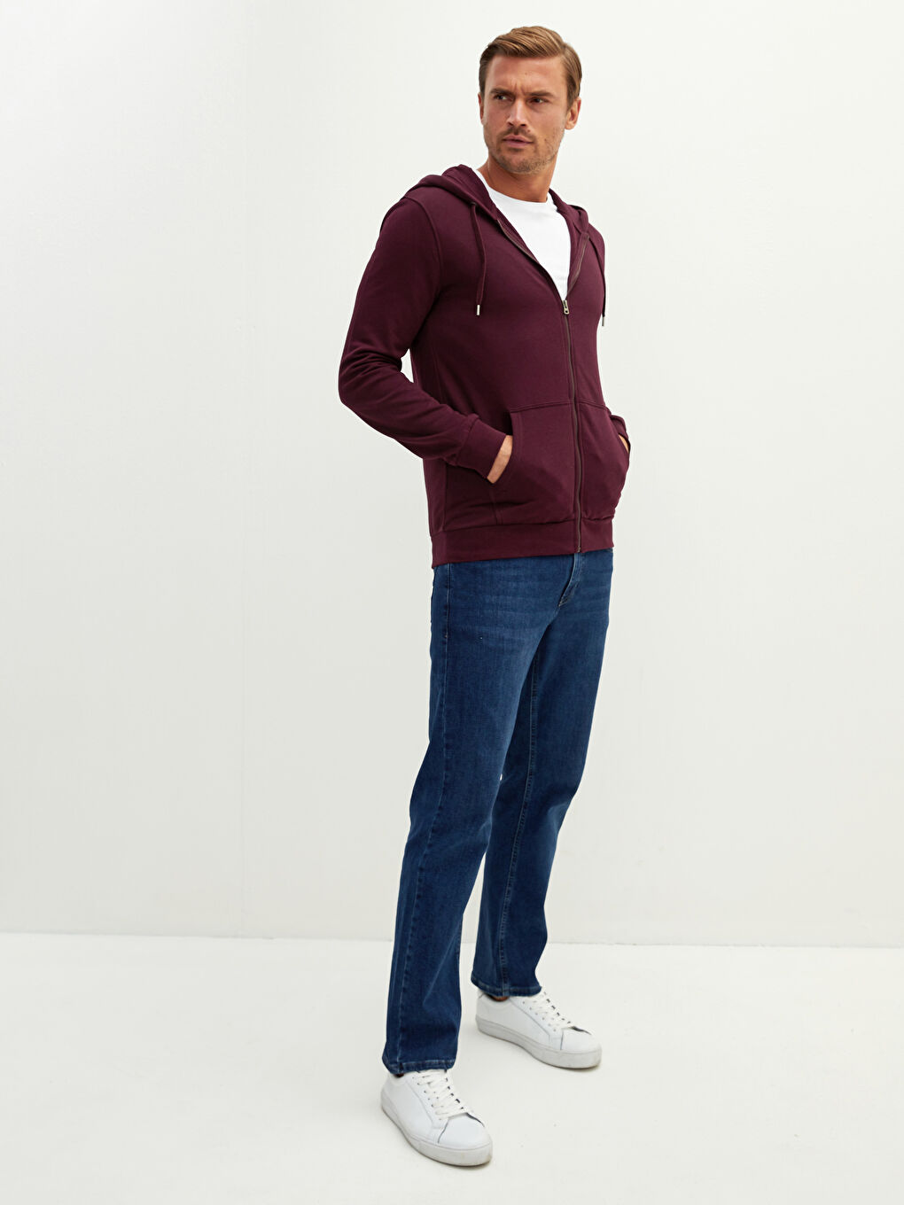 LCWAIKIKI Basic Bordo Uzun Kollu Kalın Erkek Kalın Hoodie - 3