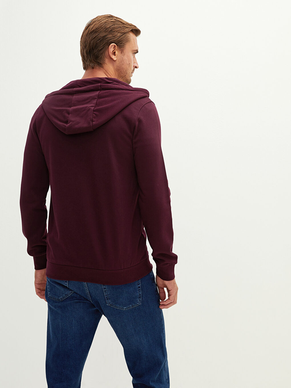 LCWAIKIKI Basic Bordo Uzun Kollu Kalın Erkek Kalın Hoodie - 4