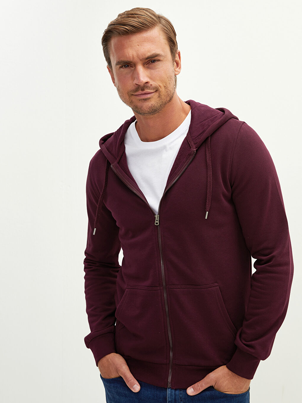 LCWAIKIKI Basic Bordo Uzun Kollu Kalın Erkek Kalın Hoodie