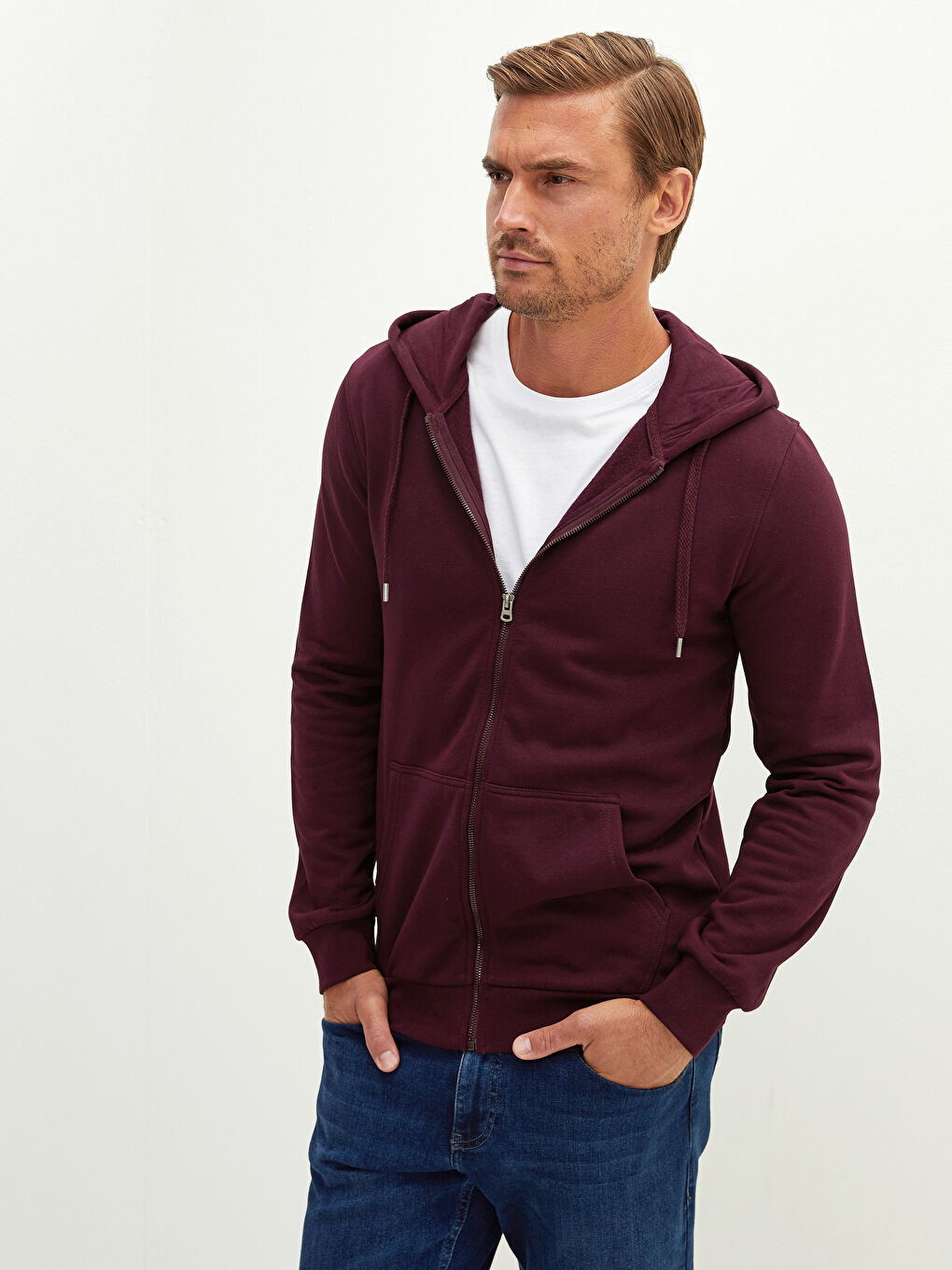 LCWAIKIKI Basic Bordo Uzun Kollu Kalın Erkek Kalın Hoodie - 1