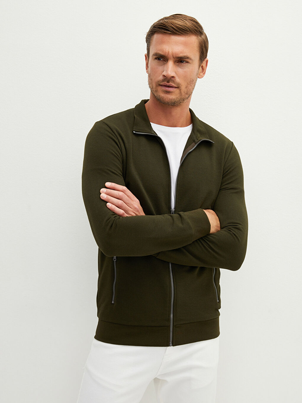 Relaxed Fit Turtle Neck Long Sleeve Men's Cardigan-2