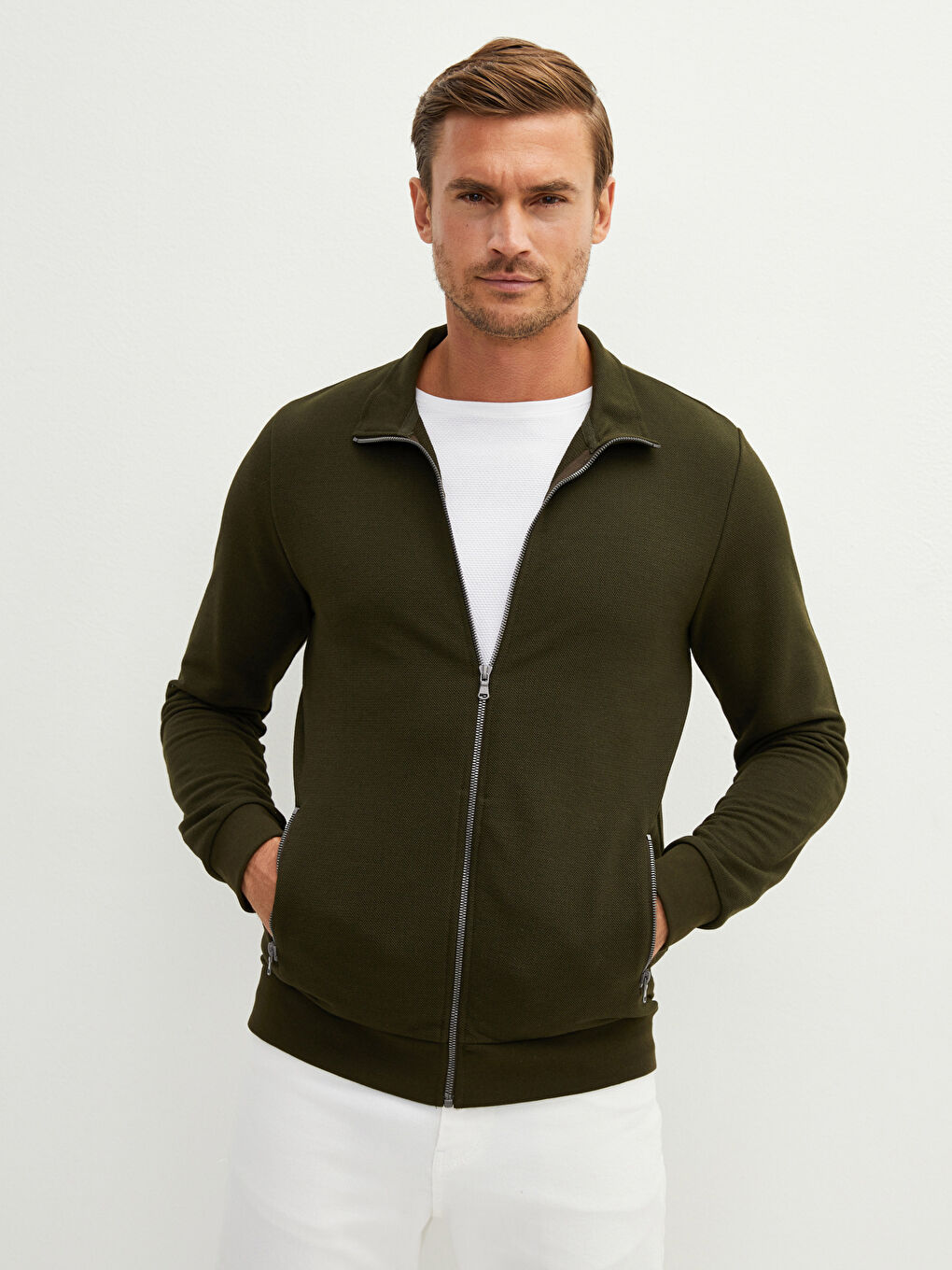 Relaxed Fit Turtle Neck Long Sleeve Men's Cardigan-3