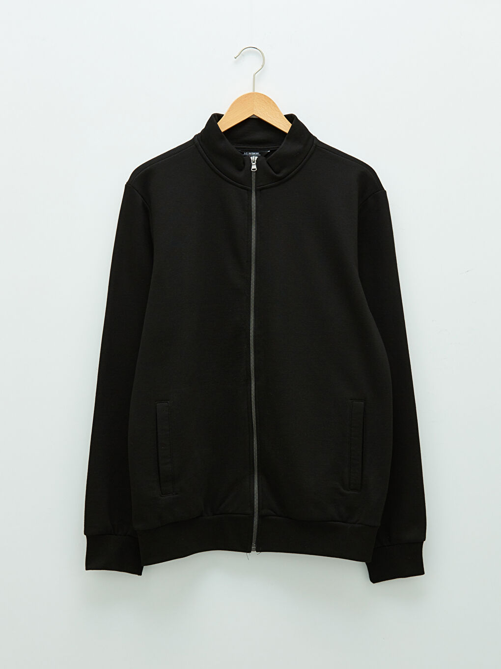 Siyah Rahat Kalıp Dik Yaka Uzun Kollu Erkek Kalın Sweatshirt-5