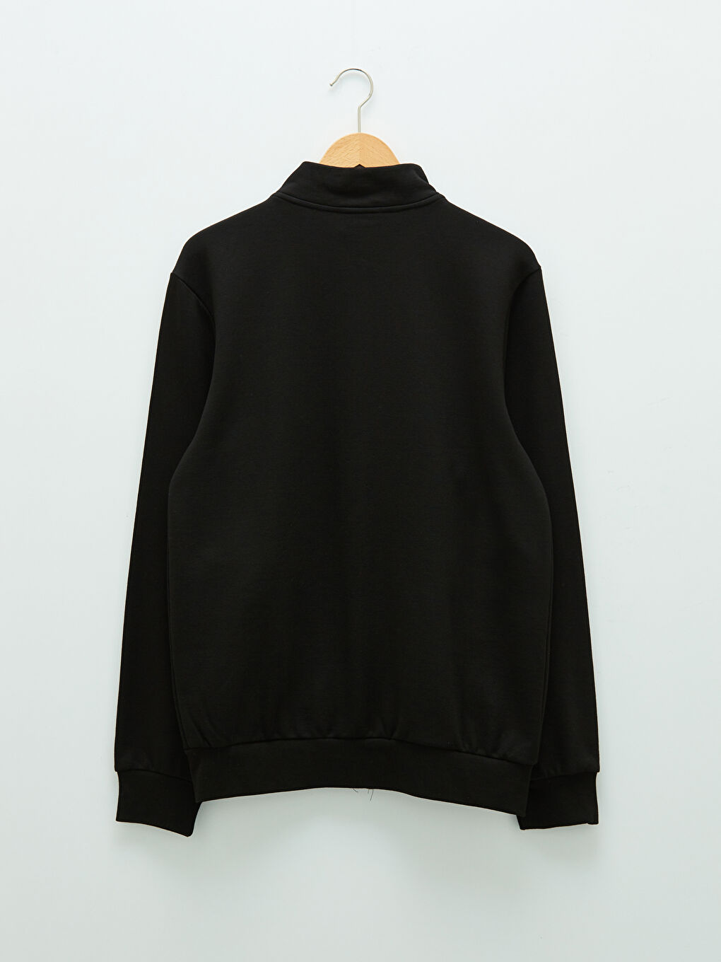 Siyah Rahat Kalıp Dik Yaka Uzun Kollu Erkek Kalın Sweatshirt-6