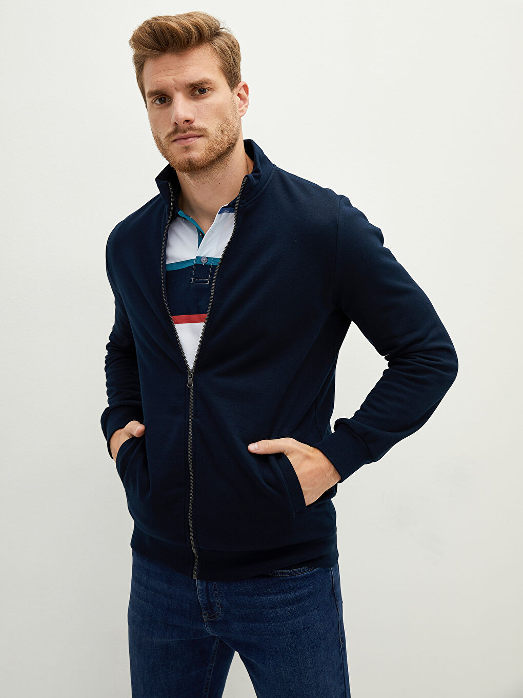 Sweat Zippé Épais Pour Hommes Coupe Confortable À Col Cheminée Et Manches Longues-2