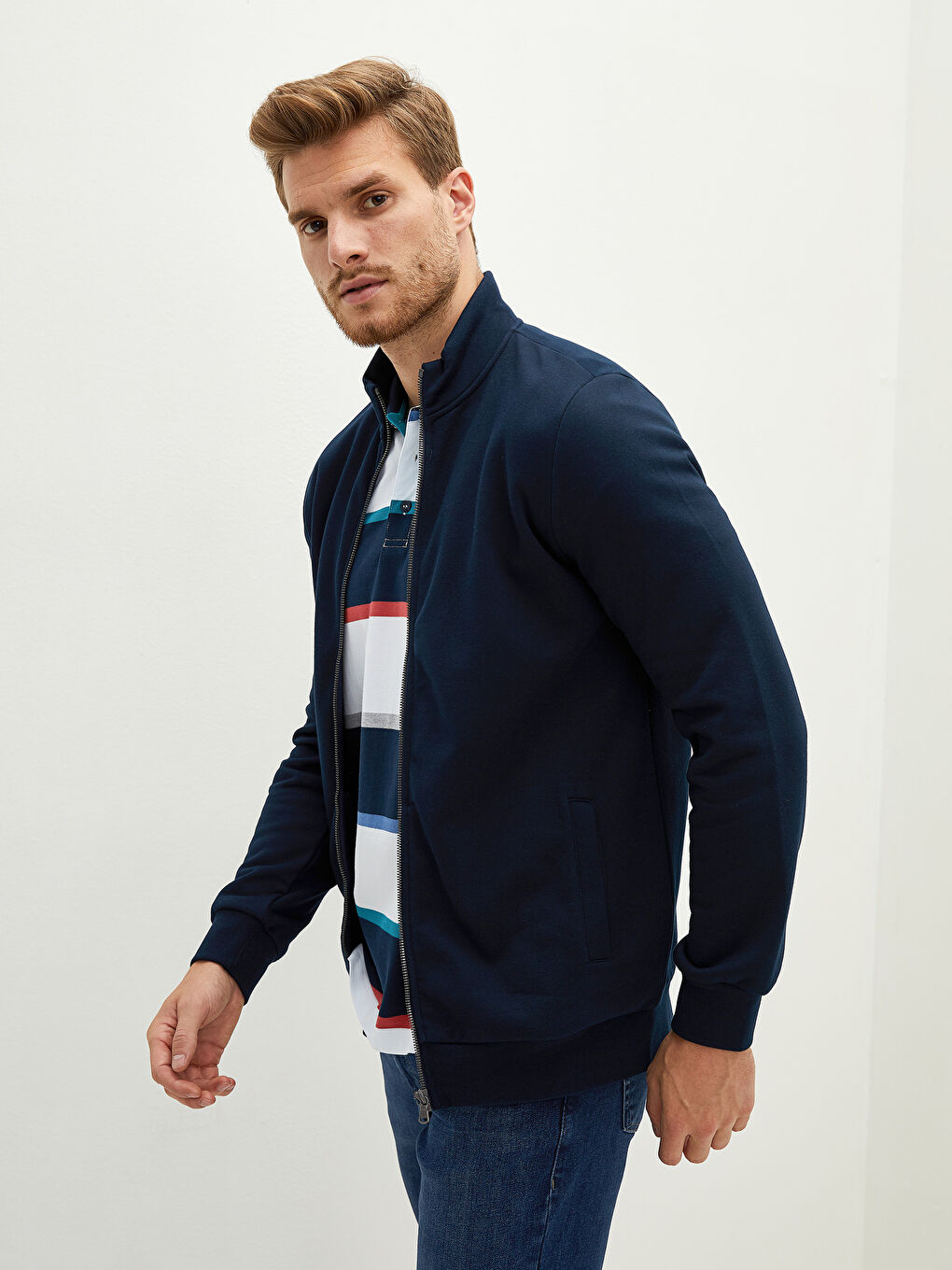 Sweat Zippé Épais Pour Hommes Coupe Confortable À Col Cheminée Et Manches Longues
