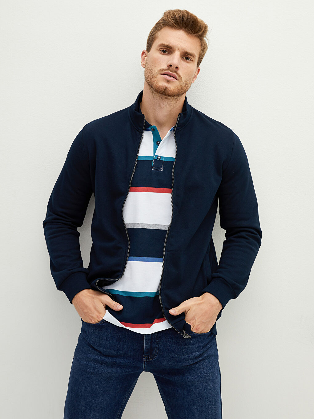 Sweat Zippé Épais Pour Hommes Coupe Confortable À Col Cheminée Et Manches Longues-1