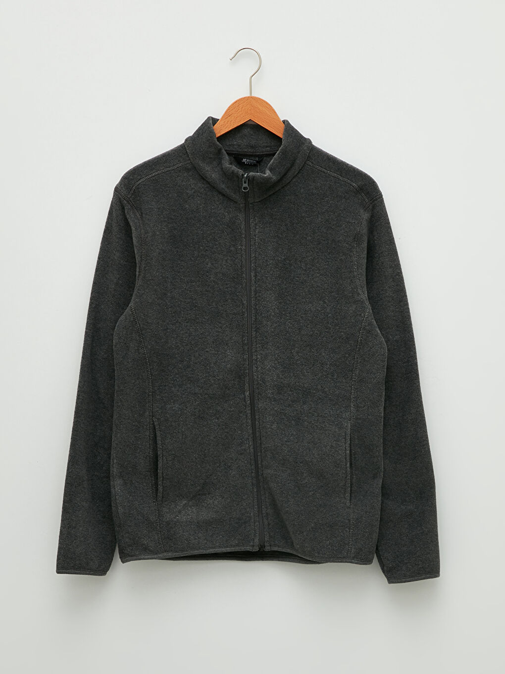 Gri Dik Yaka Uzun Kollu Polar Erkek Sweatshirt-5