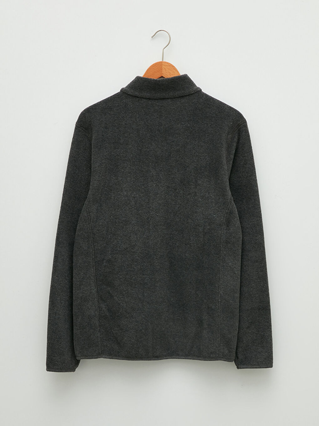 Gri Dik Yaka Uzun Kollu Polar Erkek Sweatshirt-6