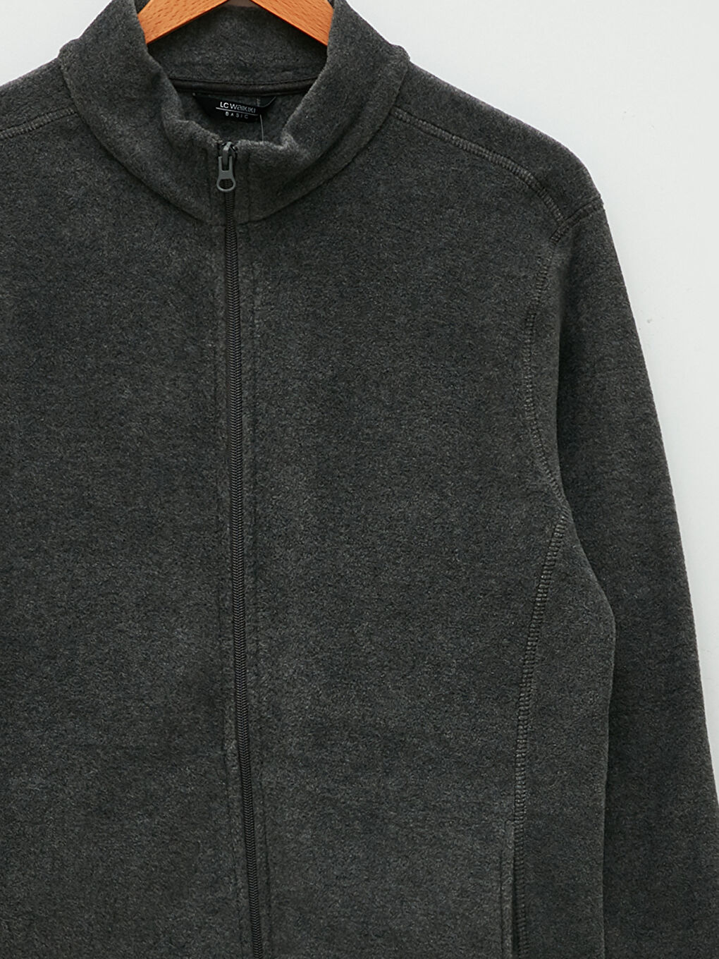 Gri Dik Yaka Uzun Kollu Polar Erkek Sweatshirt-7