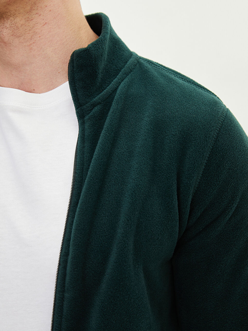 Yeşil Dik Yaka Uzun Kollu Polar Erkek Sweatshirt-2