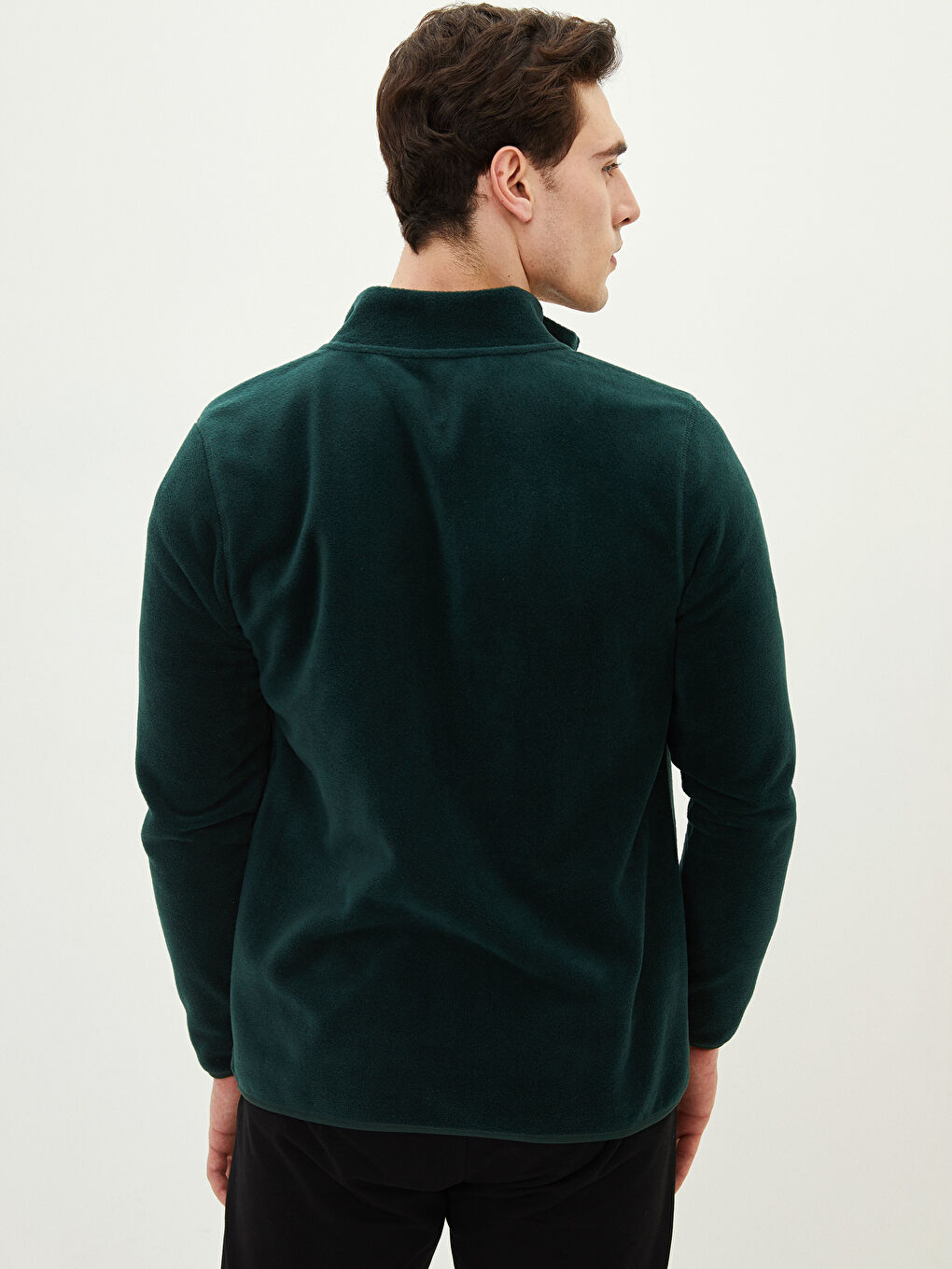 Yeşil Dik Yaka Uzun Kollu Polar Erkek Sweatshirt-4