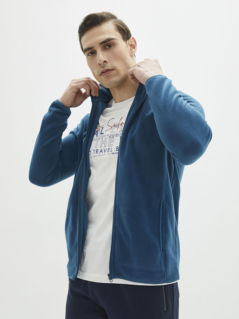 Толстовка с длинным рукавом и воротником-трубой из полярного материала для мужчин-1