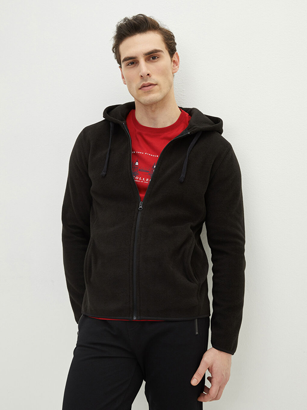 كارديجان رياضي للرجال بكابوش وكم طويل من قماش بولار