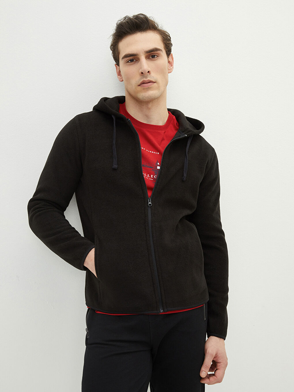 كارديجان رياضي للرجال بكابوش وكم طويل من قماش بولار-1