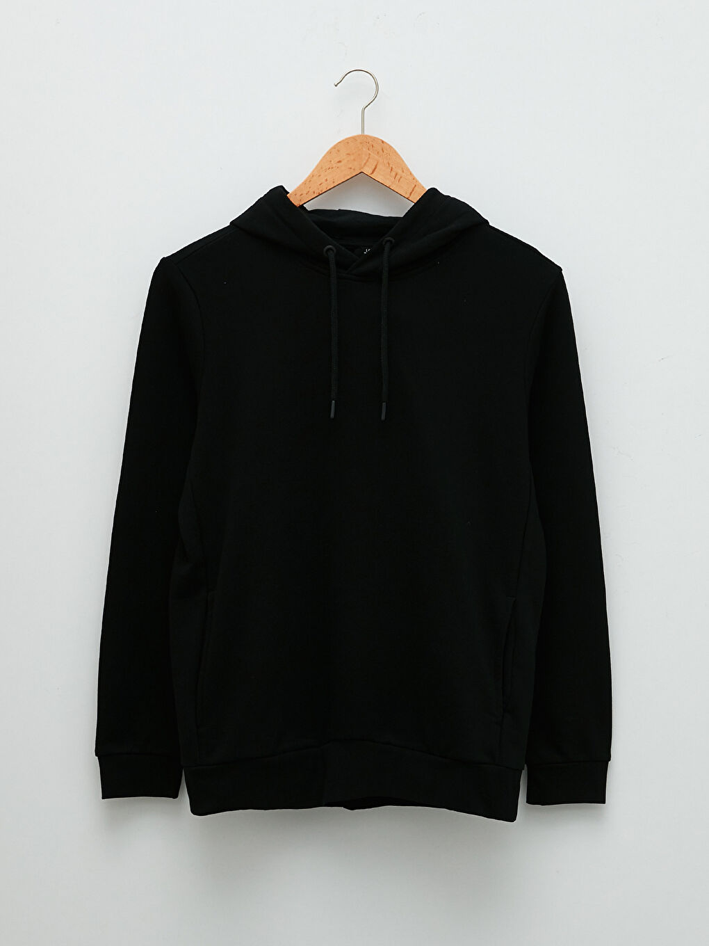 LCWAIKIKI Basic Siyah Uzun Kollu Basic Erkek Hoodie - 5