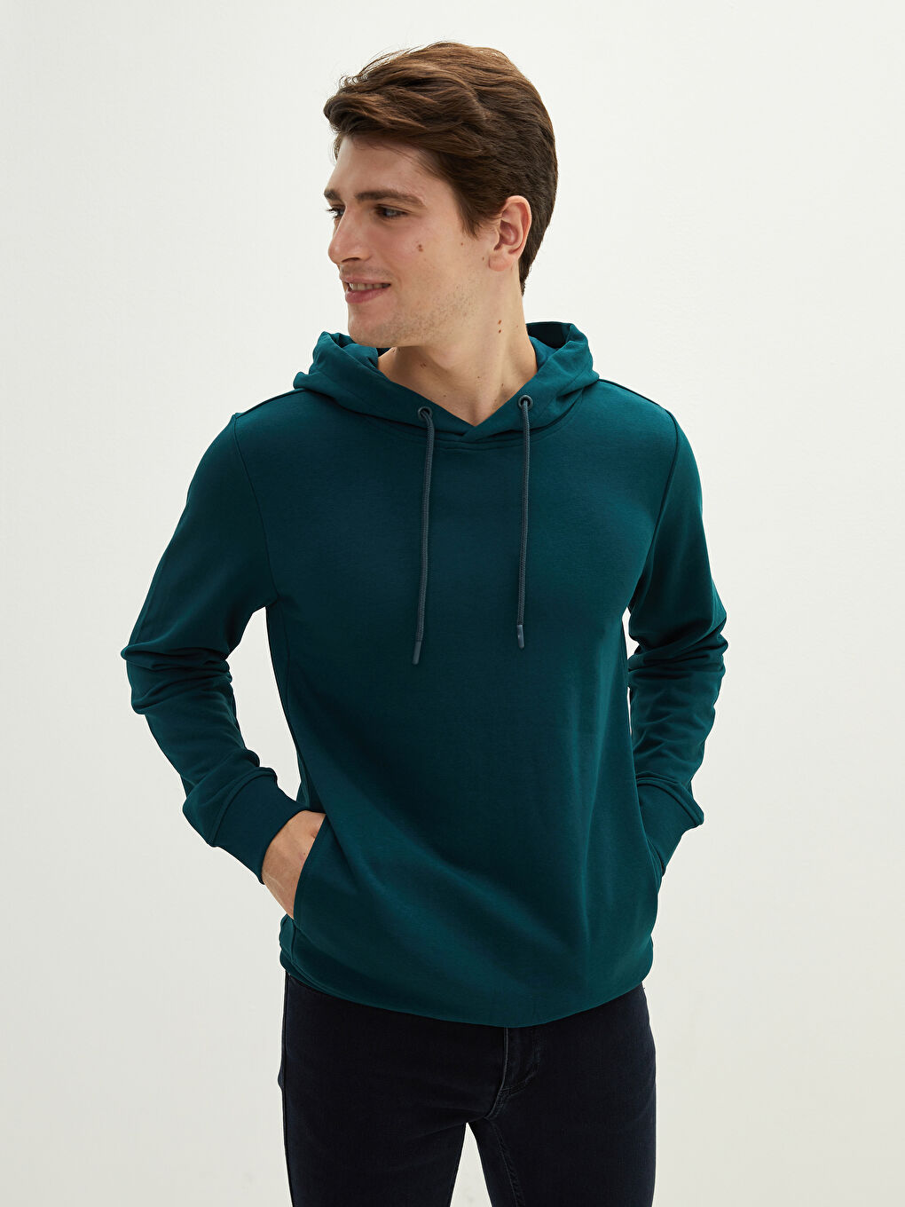 LCWAIKIKI Basic Yeşil Uzun Kollu Basic Erkek Hoodie