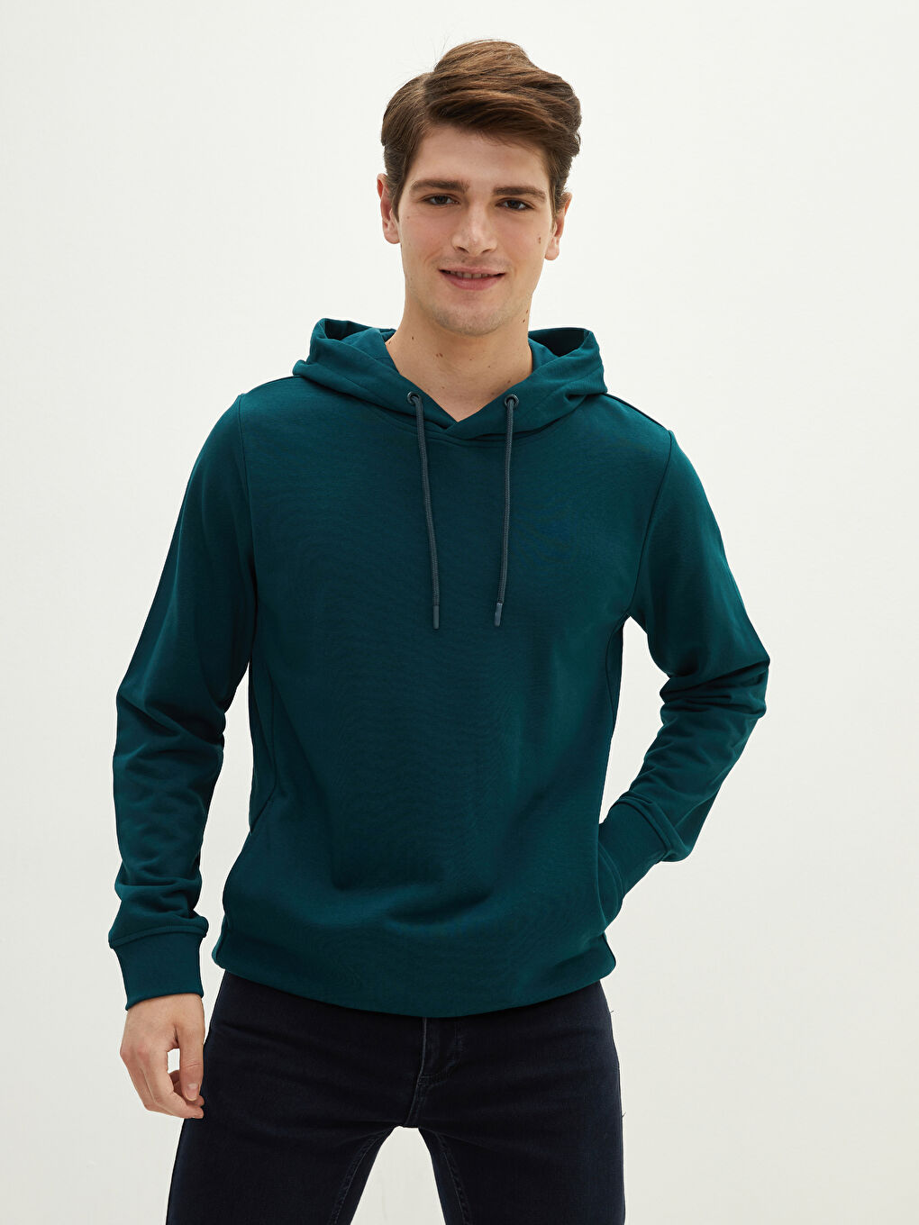 LCWAIKIKI Basic Yeşil Uzun Kollu Basic Erkek Hoodie - 3