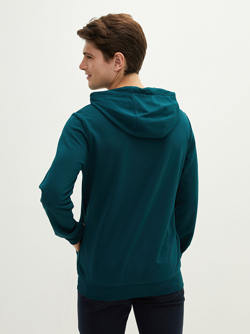 LCWAIKIKI Basic Yeşil Uzun Kollu Basic Erkek Hoodie - 5