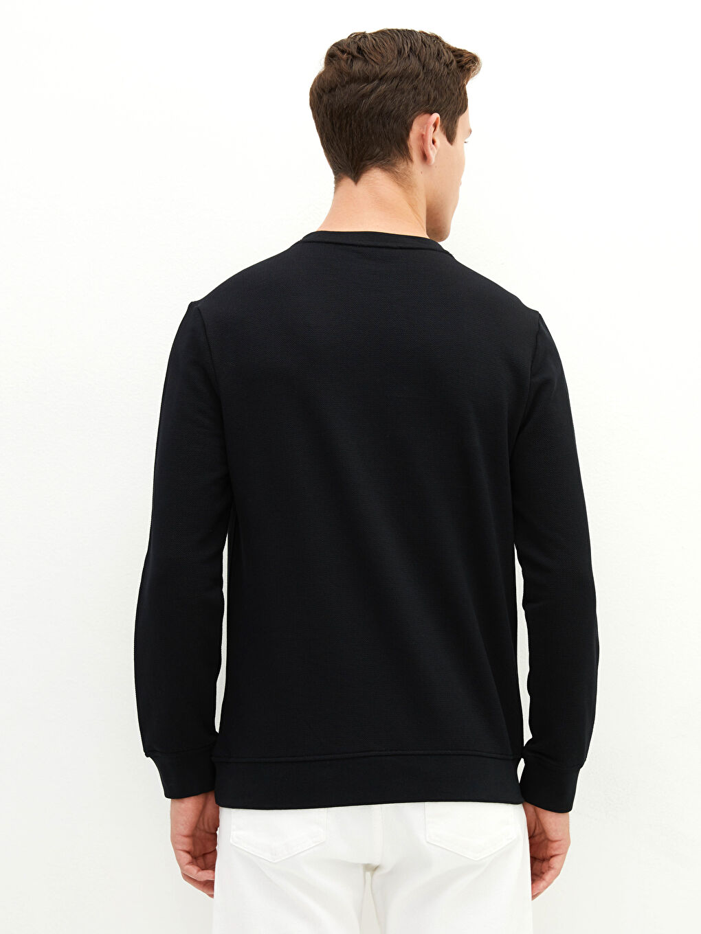 Siyah Bisiklet Yaka Uzun Kollu Erkek Sweatshirt-4